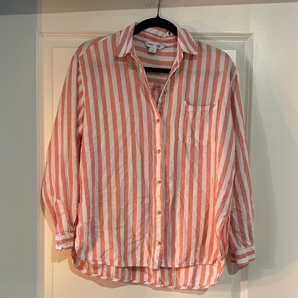 Old Navy Coral and White Striped Shirt